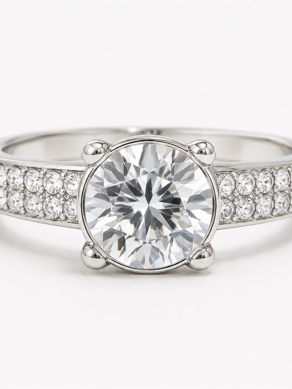 Swarovski Crystal Round Pavé Ring Silver Tone Bridal Cocktail Size 5.75